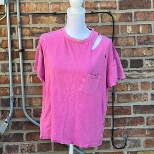 We The Free Pink Distressed Short Sleeve Tee